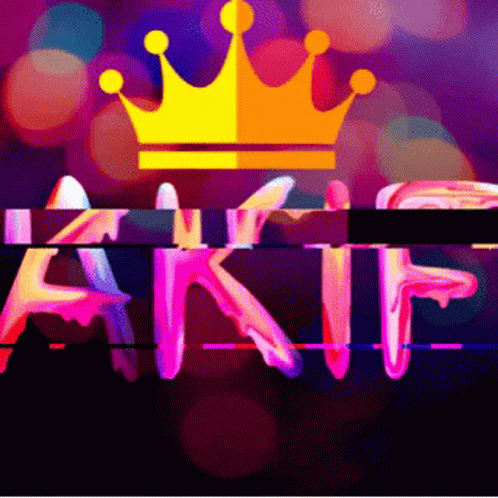 The Word Akif Is Displayed With A Yellow Crown On Top GIF