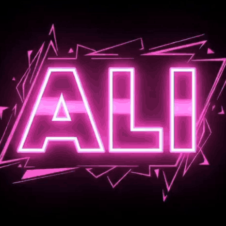 The Word Ali Is Glowing In Neon Pink Letters On A Black Background . GIF