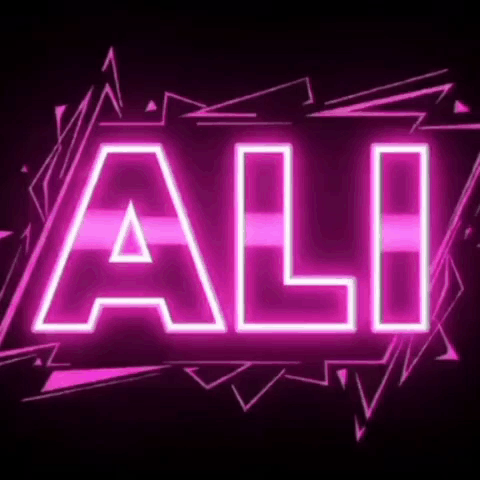 The Word Ali Is Glowing In The Dark On A Black Background . GIF