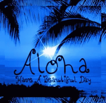 The Word Aloha Is On A Blue Background GIF