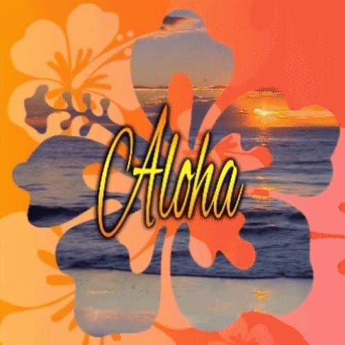 The Word Aloha Is On A Colorful Background With Flowers GIF
