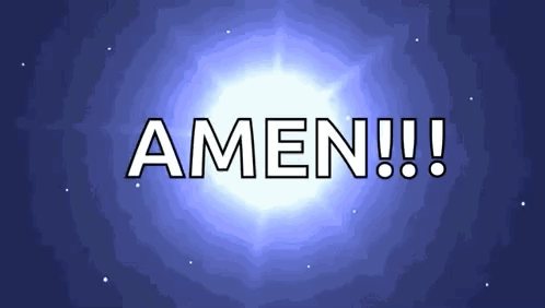 The Word Amen Is On A Blue Background With A White Star In The Background GIF