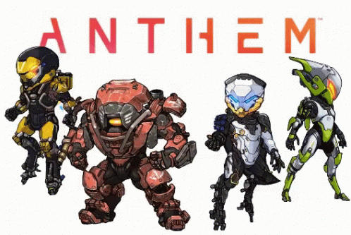 The Word Anthem Is On A White Background With Robots GIF