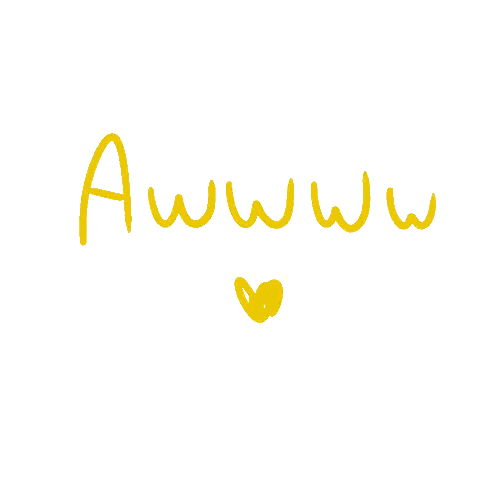 the word awww is written in yellow with a small yellow heart