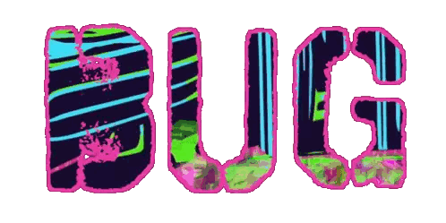 the word bug is displayed in a colorful font