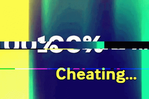 The Word Cheating Is Displayed On A Blue And Yellow Background GIF