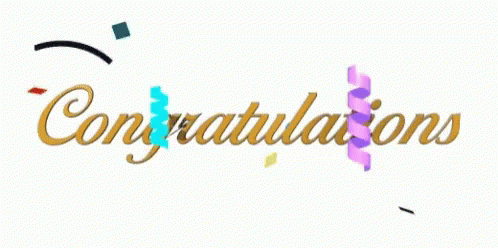 The Word Congratulations Is Surrounded By Ribbons And Confetti GIF