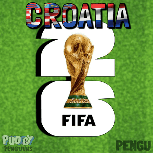 The Word Croatia Is On A Green Background With A Trophy GIF