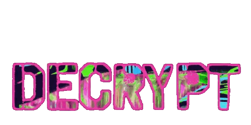 the word decrypt is written in pink and blue