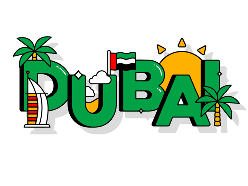 The Word Dubai Is Written In Green Letters GIF
