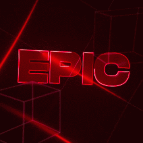 the word epic is lit up in red letters on a dark background