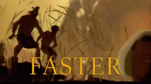 The Word Faster Is On A Screen With A Group Of People GIF