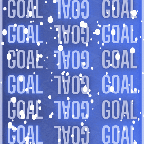 the word goal is on a blue background with white spots