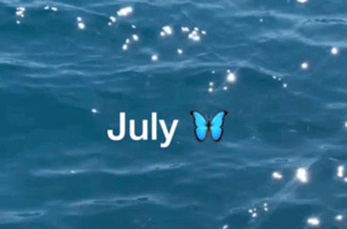 the word july is on a blue background