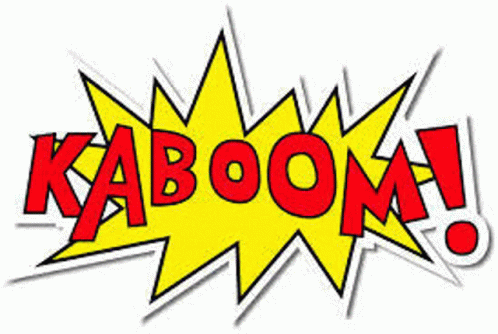 The Word Kaboom Is Written In Red And Yellow On A Yellow And Red Explosion . GIF