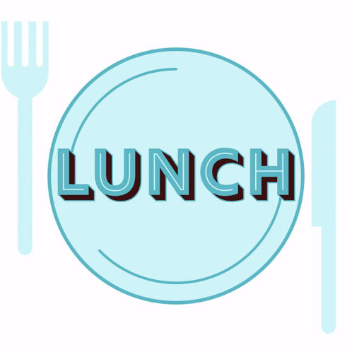 The Word Lunch Is On A Blue Plate With A Fork And Knife GIF