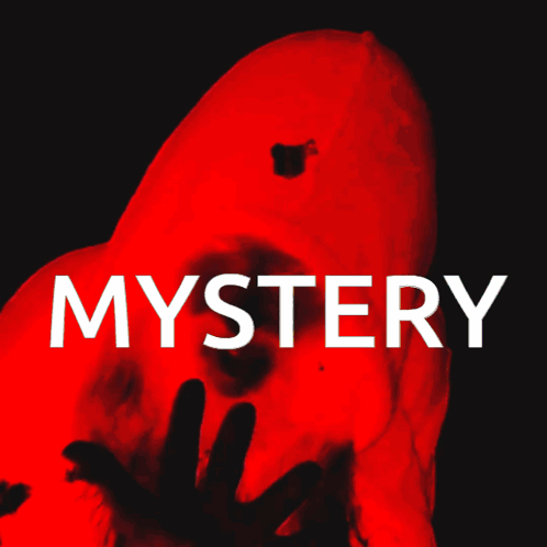 The Word Mystery Is On A Colorful Background With A Ghost GIF