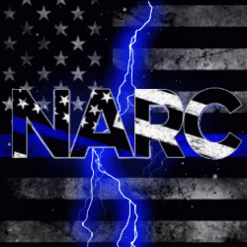 The Word Narco Is On A Black And Blue American Flag GIF