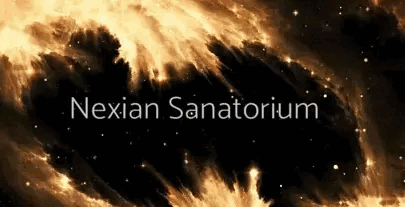 The Word Nexian Is On A Black Background With A Galaxy In The Background GIF