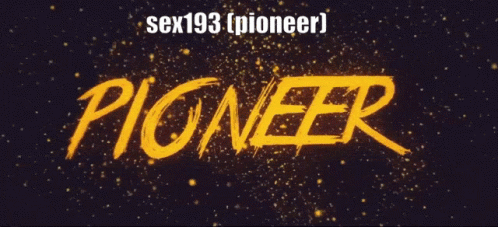 The Word Pioneer Is Written In Yellow Letters On A Dark Background GIF