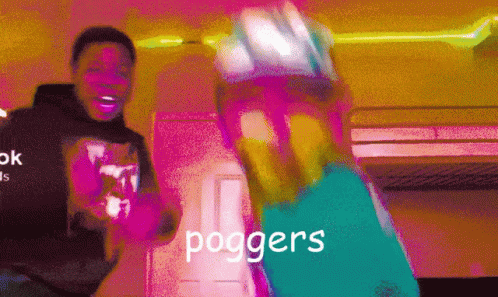 The Word Poggers That Is On A Purple And Yellow Background GIF