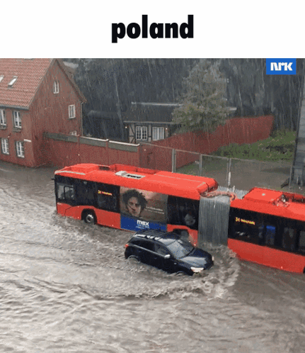 The Word Poland Is On The Top Of A Picture Of A Flooded Area GIF