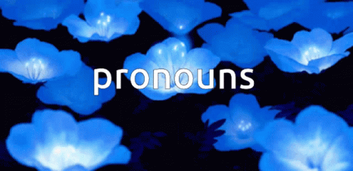 The Word Pronouns Is On A Black Background With Blue Flowers In The Background GIF