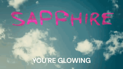 The Word Sapphire Is Written In Pink On A Blue Background GIF