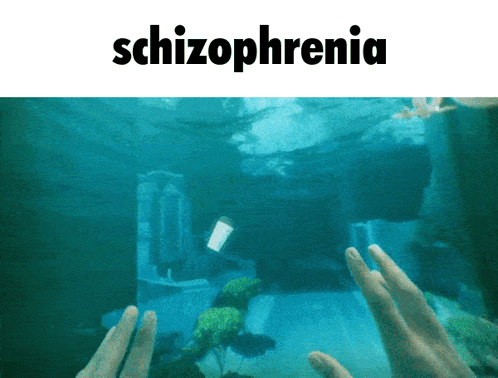 The Word Schizophrenia Is Above A Picture Of A Person Swimming In The Ocean GIF