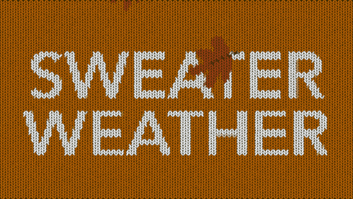 The Word Sweater Weather Is Knitted On A Brown Sweater GIF