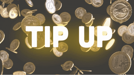 The Word Tip Up Is Surrounded By Gold Coins On A Black Background GIF