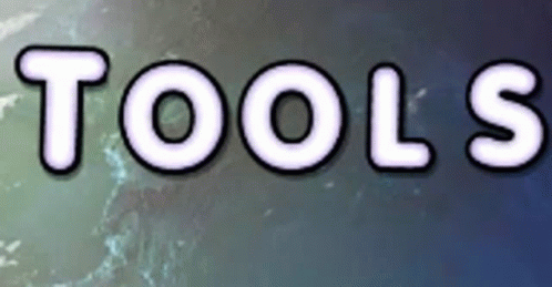 the word tools is on a blue and green background
