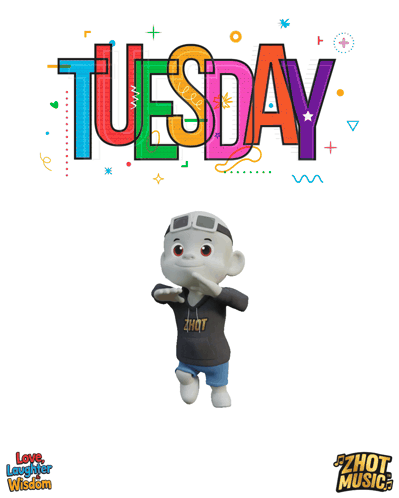 The Word Tuesday Is On A Poster With A Toy GIF