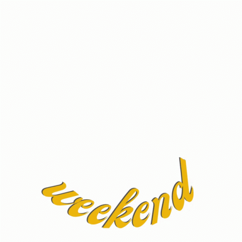 The Word Weekend Is On A White Background With A Yellow Icon GIF
