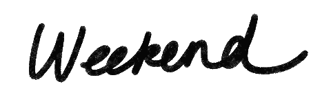 the word weekend is written in black on a white background