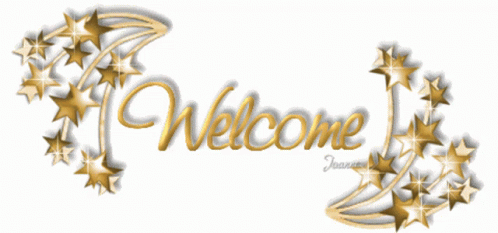 The Word Welcome Is Surrounded By Golden Stars GIF