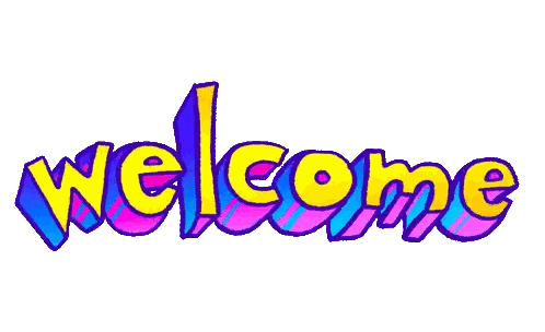 the word welcome is written in a colorful font