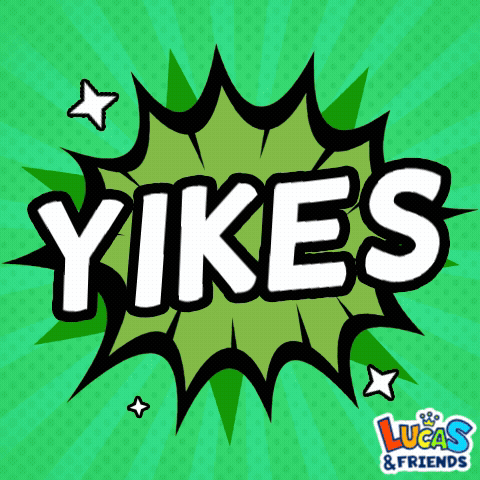 The Word Yikes Is On A Green Background With Stars GIF