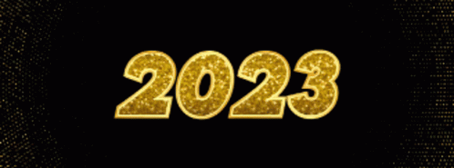 The Year 2023 Is Written In Gold Letters On A Black Background GIF