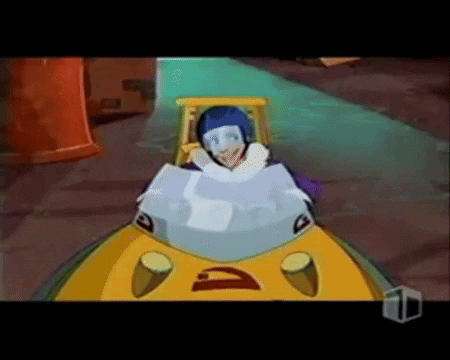 Theresa Pushing Neil Off A Snowmobile GIF