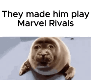 They Made Him Play Marvel Rivals With A Seal On A White Background . GIF