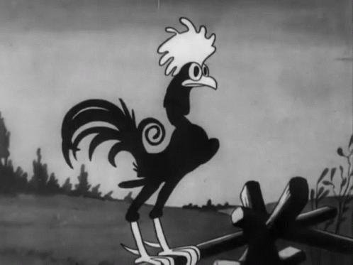 Thin Rooster Crowing Black And White GIF