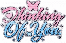 Thinking About You Blue And Pink Sparkling Text GIF