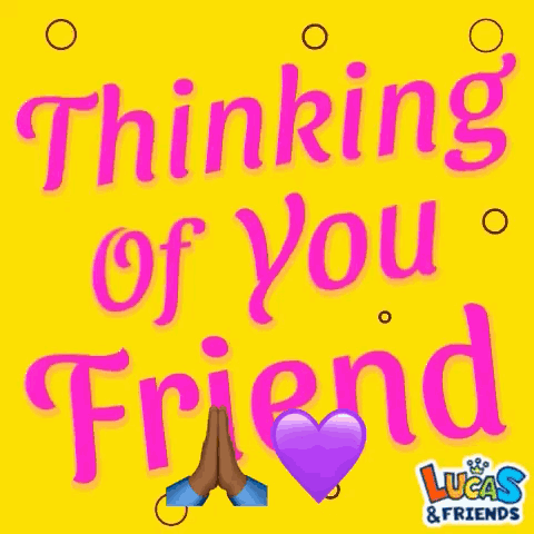 Thinking Of You Friend Yellow Background Pink Letters GIF