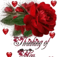 Thinking of You Red Rose and Hearts