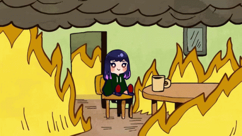 This Is Fine Meme Chibi Anime Girl Purple Hair GIF