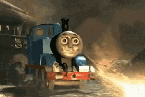 Thomas The Tank Engine Driving Through Water With Smoke GIF