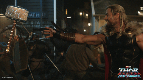 Thor Love And Thunder Reaching Hammer GIF