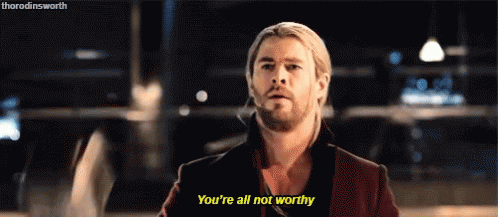 Thor Says You 'Re All Not Worthy While Standing In Front Of A Building . GIF