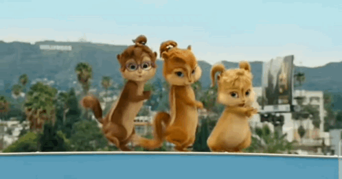 Three Alvin And The Chipmunks Dancing At Hollywood Sign GIF